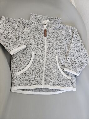 H&M Marled Gray Knit Zip Jacket with White Trim